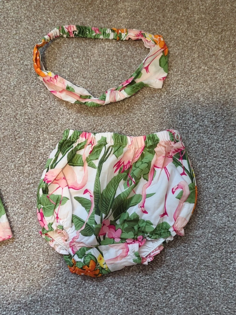 Janie And Jack 0-3 Months Girl Tropical Flamingo Baby Set - Pink & Green